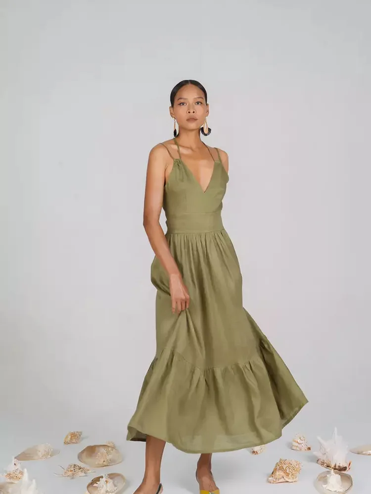 Lady Deep V Boyunlu Uzun Gündəlik Kətan Paltar Moda dünyasını fırtına ilə aparır?