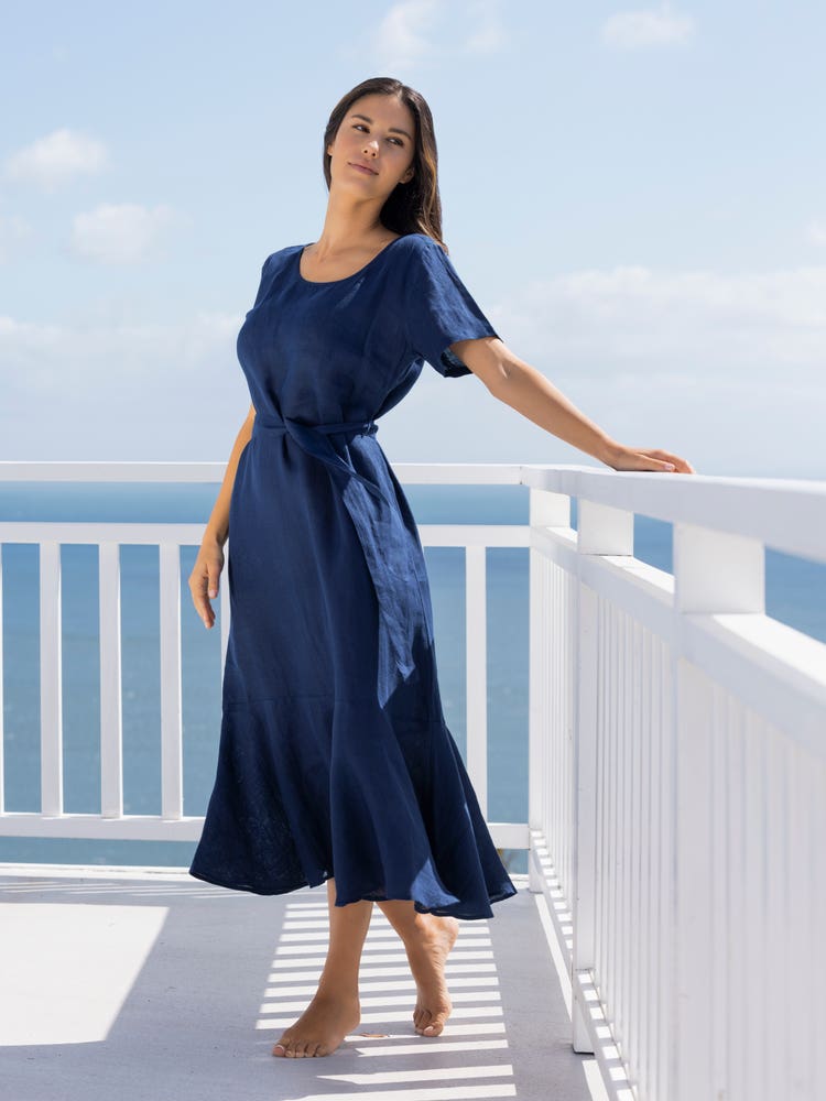 Leqant Vintage 100% kətan midi paltar