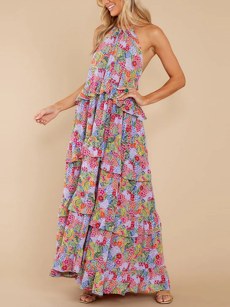 Qadın Elegant Floral Print Pambıq Maxi Don